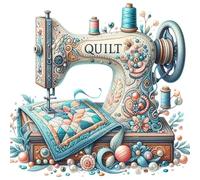 Sewing Machine Pattern Cross Stitch Kit for Adults, 14CT Counted Full Embroidery Kit with Eco-Friendly Threads, 40x40cm Vintage Sewing Theme DIY Needlework Wall Art Home Decor (Multicolored)