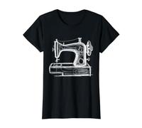 Sewing Machine Scribble Art Sewing Minimal Line Drawing Value Graphic T-Shirt, Women, Black, L