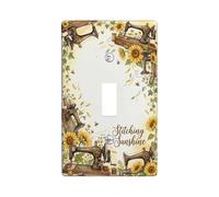 Sewing Machine Single Light Switch Cover Plate, Rustic Vintage Sunflower Bee Summer Yellow Plastic Standard Size Wall Switch Plates Accents for Living Room Bedroom Home Office Decor (Single)