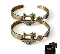 Sewing Machine Themed Bracelet, Vintage Sewing Machine Bracelet with Measuring Tape & Flower, Adjustable Seamstress Jewelry Gift for Quilters, Tailors & Fashion Designers (2PCS)