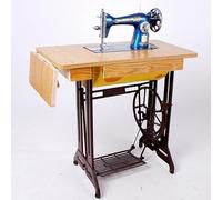 Sewing Machines Vintage Machine Household Foot DIY Operated Manual Tailor Head Eat Thick with Iron Frame Retro Table Foot-Operated Foldable Wood Finish, Cast Base(100×100×42.5cm,Blue + Yellow)