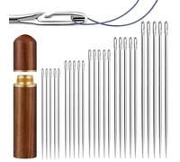Sewing Needles Large Eye 30pcs, Self Threading Sewing Needles with Tape Measure Easy Thread Stainless Steel Yarn Knitting Embroidery Big Eye Hand Sewing Needles for Mesh, Denim, Canvas, Cotton