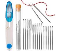 Sewing Needles Large Eye Sharp Point, Embroidery Needles, 15 Pieces Stainless Steel Yarn Knitting Needles, Blunt, No Tip, Extra Thick, Includes Tube and Scissors for Hand Sewing, 3 Sizes