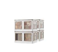Sewing Online 40L White Stackable/Folding Plastic Storage Box with 5 Doors on Wheels - 4 Pack