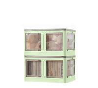 Sewing Online 98L Green Stackable/Folding Plastic Storage Box with 5 Doors on Wheels - 2 Pack