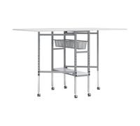 Sewing Online Adjustable Fabric Cutting Table With Grid & Storage Silver/white 149X91X77-100Cm
