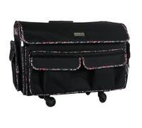 Sewing Online Everything Mary Xxl Deluxe Rolling Sewing Machine Case, Black With Floral Trim