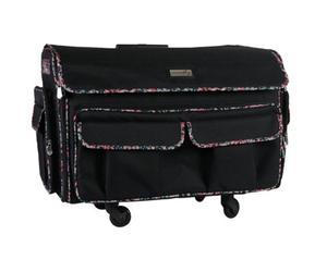 Sewing Online Everything Mary Xxl Deluxe Rolling Sewing Machine Case, Black With Floral Trim