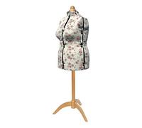 Sewing Online Large Adjustable Dressmakers Dummy in Rosebuds Floral Fabric | Natural, UK Size 20-22, 8-part Dress Form with 3-Leg Natural Wooden Stand