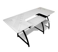 Sewing Online Large Sewing Table, With Gridded White Top And Black Legs
