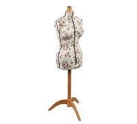 Sewing Online Medium Adjustable Dressmakers Dummy in Rosebuds Floral Fabric | Natural, UK Size 16-20, 8-part Dress Form with 3-Leg Natural Wooden Stand