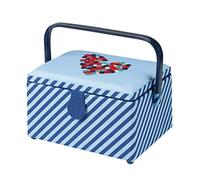 Sewing Online Medium Sewing Box,Blue Fabric with an Embroidered Button Heart Lid | 26 x 18 x 15cm | Storage & Organiser Basket with Compartments for Sewing Supplies/Accessories - GA1112M