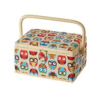 Sewing Online Medium Sewing Box,Owl Print Fabric | 26 x 19 x 15cm | Storage and Organiser Basket with Compartments for Sewing Supplies,Accessories,Thread,Needles,and Scissors - FM-011