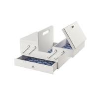Sewing Online Medium Wooden Cantilever Sewing Box White With Geometric Design Interior