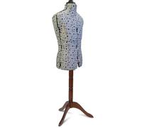 Sewing Online One Size Adjustable Tailors Dummy in Sewing Pattern Fabric | Natural Male, 8-part Male Trouser Form with 3-Leg Wooden Stand