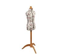 Sewing Online Petite Adjustable Dressmakers Dummy in Rosebuds Floral Fabric | Natural, UK Size 6-10, 8-part Dress Form with 3-Leg Natural Wooden Stand