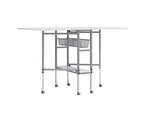 Sewing Online Quilting/Fabric Cutting Table, Grid Top with Silver Legs & Wheels - Adjustable Height, Folding Craft Table with Two Drop Leaves, Mobile, Compact & Easy to Store - 13386