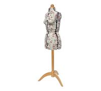 Sewing Online Small Adjustable Dressmakers Dummy in Rosebuds Floral Fabric | Natural, UK Size 10-16, 8-part Dress Form with 3-Leg Natural Wooden Stand