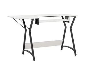 Sewing Online Small Sewing Table with Gridded White Top and Black Hourglass Legs, Adjustable Platform, Drop Leaf Extension, Multipurpose: Quilting/Craft Table/Gaming/Computer Desk
