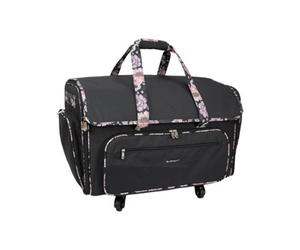 Sewing Online Xxl 4 Wheel Collapsible Rolling Sewing Machine Storage Case, Black & Floral Trim