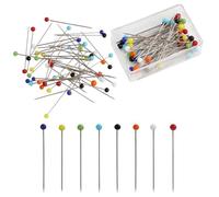 Sewing Pins - 300 Count, 38mm Glass Head Pins with Colorful Tops, for Fabric, Jewelry, and Craft Projects, Durable & Heat Resistant, Includes Clear Storage Box