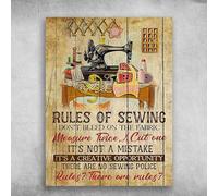 Sewing Room - Rules of Sewing, Don’T Bleed On The Fabric, Measure Twice, Cut One This 8x12 Inch Metal Tin Sign is Designed for Home, Coffee Shops, Garages As A Decorative.