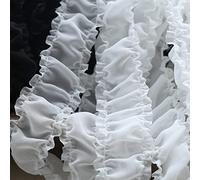Sewing Ruffle Applique, White Black Ruffle Pleated Folded Soft Lace Trims Ribbon Chiffon Collar Fabric Sewing Applique DIY Dress Material(White)