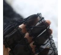 Sewing Ruffle Applique, White Black Ruffle Pleated Folded Soft Lace Trims Ribbon Chiffon Collar Fabric Sewing Applique DIY Dress Material(Black)