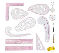 Sewing Ruler for Pattern Making 14 Pcs Set, 9 Transparent Rulers, 2 Tracing Wheels, Tape Measure, Perfect Tools for Beginners Tailors Designers