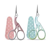 Sewing Scissors Set of 2, Small Stork Stainless Steel Embroidery Scissors for Craft Needlework Sewing with Fake Leather Cover-Blue and Pink