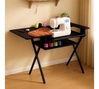 Sewing Table,2in1 Folding Hobby Craft Table with Charging Station,Sewing Machine Table with Foldable Side Shelf and Open Storage Shelf,Sewing Machine Cabinet Computer Desk Workstation (Black)