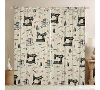 Sewing Theme Curtains,Sewing Machine Pattern Window Curtain for Girls Teens Women Adult Room Decor,Clothes Sewing Window Treatment Curtain Vintage Rustic Light Brown Window Drapes,2 Panels,38Wx45L