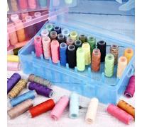 Sewing Thread Organizer Box with 42 Spool Storage Case, Transparent Bobbin Holder for Embroidery Thread Rack, Portable Needlework Supply Container and Plastic Thread Reel(Pink)