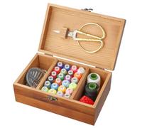 Sewing Tool Kit, Complete Home Hand Sewing Repair Kit with Retro Wooden Box, Thread Needle Kit for Adults, Teenagers, Beginners