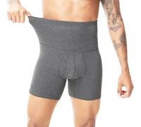 Sewing Tree Men's Cotton High Waist Mens Shapewear Boxer Shorts - Soft Breathable Underwear with Easy Access Open Fly & Comfort Fit (Grey L UK)