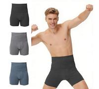 Sewing Tree Men's High Waist Shapewear Boxer Briefs 3 Pack | Long Leg Cotton Underwear with Open Fly & 3D Pouch (BK/BU/GY XL) Multicolor