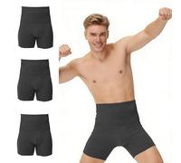 Sewing Tree Men's High Waist Shapewear Boxer Briefs 3 Pack | Long Leg Cotton Underwear with Open Fly & 3D Pouch (Black XXL)