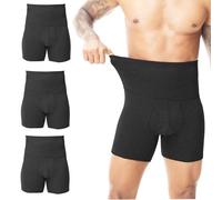 Sewing Tree Men's High Waist Shapewear Boxer Briefs 3 Pack | Long Leg Cotton Underwear with Open Fly & 3D Pouch (Black 3XL)