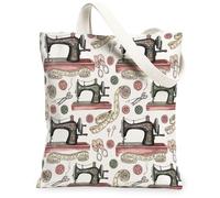 Sewingmachine Canvas Tote Bag for Women, Craft Vintage Scissors Buttons None Green Washable Reusable Aesthetic Tote Bags Id, Green, 13x15 Inch