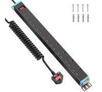Sewingvr 8-Way Extension Lead with Surge Protection, Wall Mountable PDU Power Strip with 360° Rotating Sockets, 1.5m Spiral Cable, for Home Office or Workshop