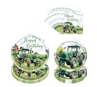 SEWIRUY Tractor Birthday Party Decorations Kit - 96 Pcs Car Birthday Decorations Including Tractor Plates Napkins Tableware Paper Green Farm Dinnerware for Kids Serves 24