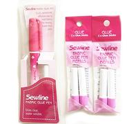 Sewline fabric glue pen PLUS 2 x double refill pack, EPP, no pins, dries clear, sewing & paper piecing