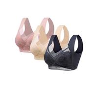 Sewn in Padded Sports Bras Women 3PC Set Wireless Bras for Women Floral Contrast Lace Comfy & Breathable Full Coverage Support Women's for Everyday Wear Sports High Impact 34e
