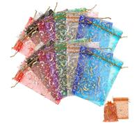 SEWOART 100 Pcs Organza Drawstring Bags with Moon Star Patterns Small Mesh Candy Favor Pouches for Wedding Birthday Party Jewelry Storage and Holiday Celebrations