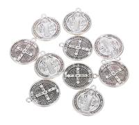 SEWOART 10pcs Zinc Alloy Saint Benedict Medals with Elegant Cross Pattern for DIY Necklace Making Bracelet Keychain Crafting Religious Jewelry Charms Versatile Accessory Components