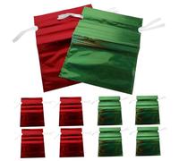 SEWOART 12PCS Holographic Foil Christmas Drawstring Gift Bags with Quick Closure Small Glitter Goodie Pouches for Holiday Candy and Presents Festive Wrapping for Xmas Party Celebration