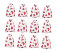 SEWOART 12Pcs Watermelon Drawstring Party Favor Bags Multi-functional Cotton Linen Pouches for Wedding Birthday and Event Decorations with Secure Closure and Convenient Storage