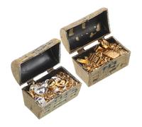 SEWOART 2 Sets Miniature Treasure Chest with Realistic Ingot Coins and Bars Detailed Dollhouse Accessories for Creative Play and Micro Landscape Ornament Dual Use Collectible Desktop