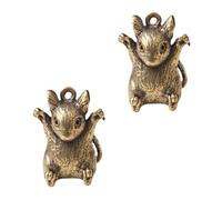 SEWOART 2pcs Antique Style Brass Mouse Pendants DIY Hanging Decor Keychain Charms for Luggage and Keys with Creative Design Easy to Install