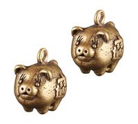SEWOART 2Pcs Brass Little Pig Pendant Keychain Vintage DIY Decorative Charm for Bags and Keys Craft Accessories